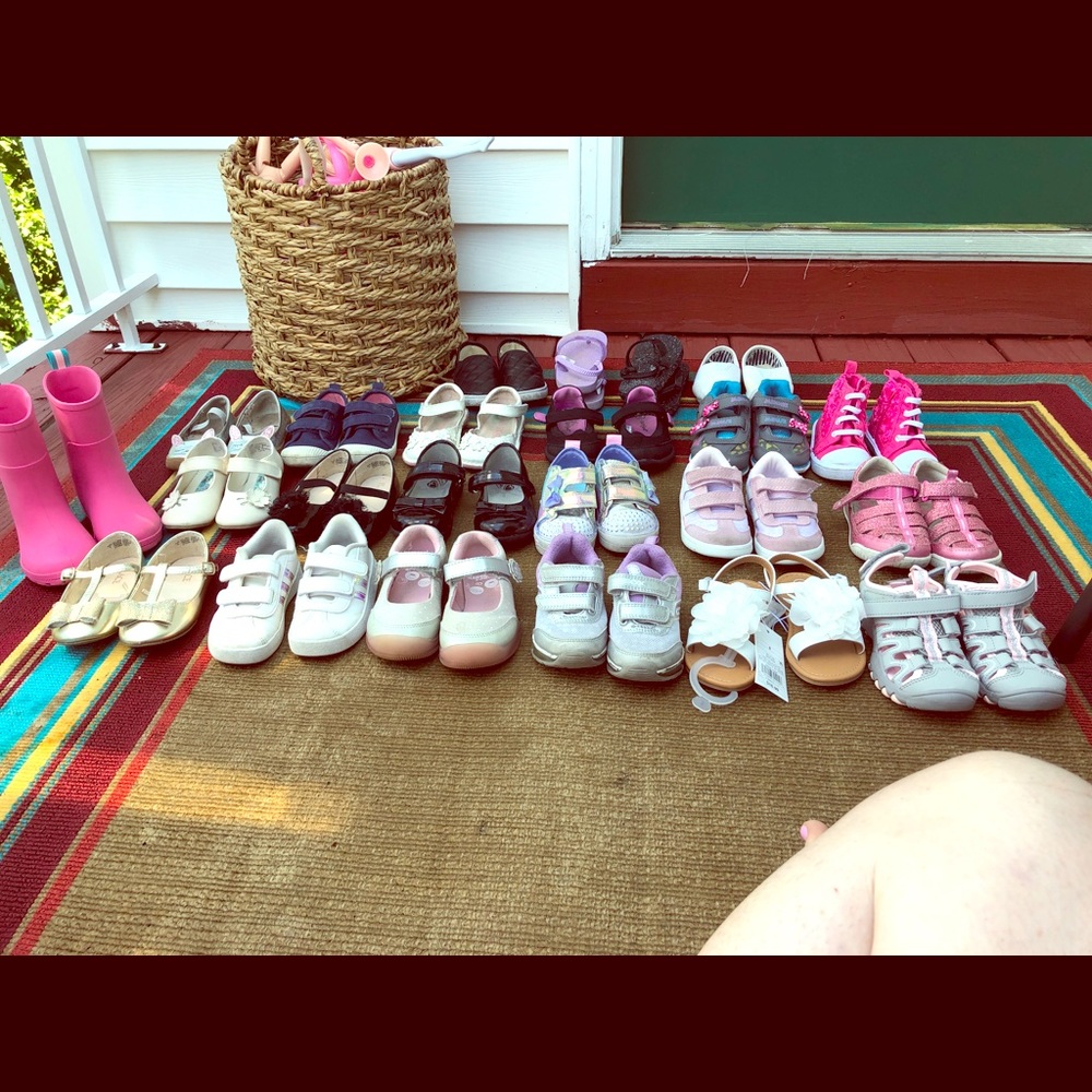 23 pairs of toddler girls shoes size 8.